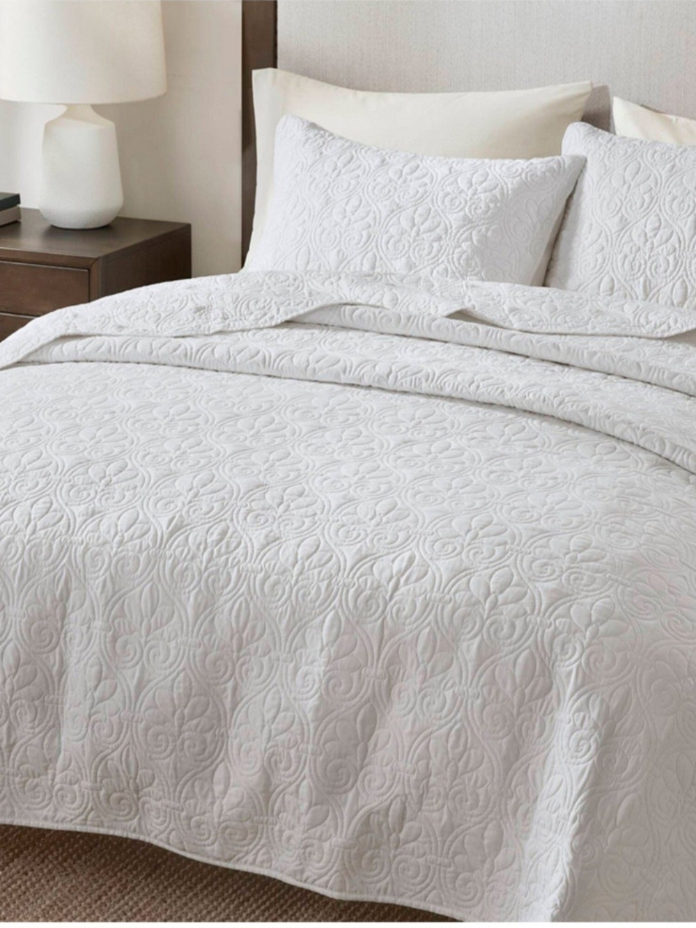 Madison Park Quebec White  3 Piece Quilt Set In White NEW